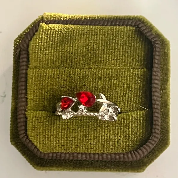 Gothic/Punk Red Rose & Silver Unique Design Stainless Open Ring Size 6 - Image 2