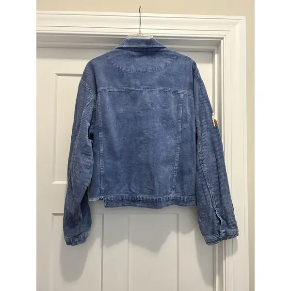 Women’s Blue Size Large Sequin football Game Day corduroy Fringe Jacket Coat - Image 6