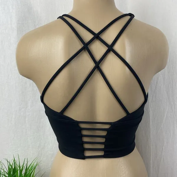 Savvi Black Strappy Back Cropped Athletic Sport Bra Top NEW M - Image 6