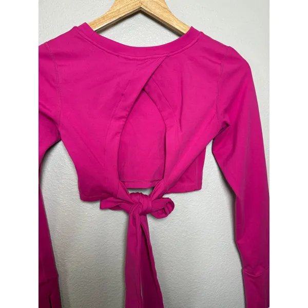 Mono‎ B Long Sleeve Wrap Crop Top Hot Pink Athletic Workout Athleisure Size S - Image 2