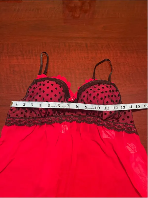 Linea Donatella Red Black Lace Babydoll Chemise Thong Set NWT Size S and M - Image 9