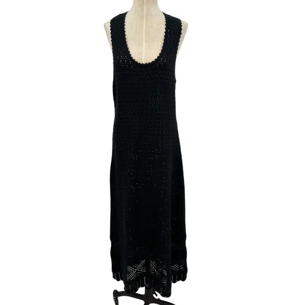 J. Crew Limited Edition Crochet‎ Maxi Sweater Dress Black Size Large - Image 3