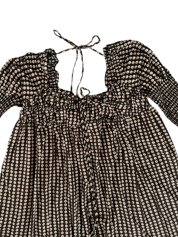 Free People Women’s Star Dip Mini Dress in Black Brown Combo Retro Babydoll Sz M - Image 4