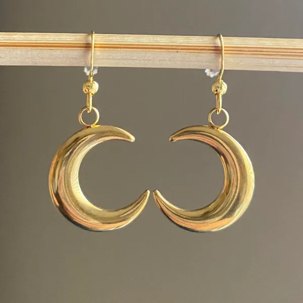 Handmade gold tone stainless steel moon simple earrings⭐️ - Image 2