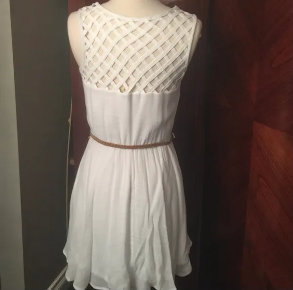 Lily Rose White Lattice Belted Skater Sundress - Image 4