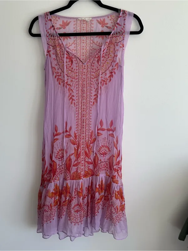 Anthropologie Floreat Wisteria Silk Sheer Boho Dress - Image 6