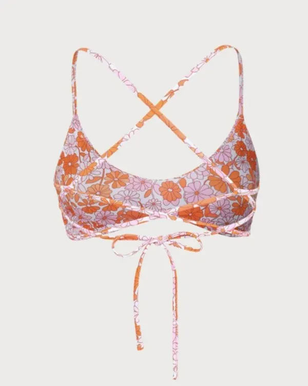 BERLOOK Orange Floral Backless Bikini Top AND BOTTOM 07 Size L - Image 7
