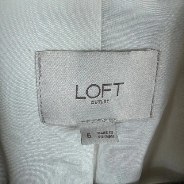 LOFT Tan White Striped Linen Blend Single Button Blazer Jacket Womens 6 - Image 3