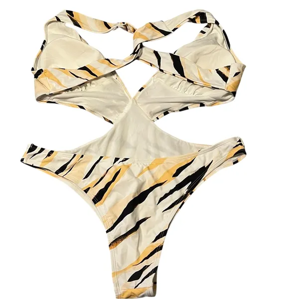 Cupshe x Stassie Monokini Swimsuit Women XL Tiger Print Cutout Halter Beach Vaca - Image 2