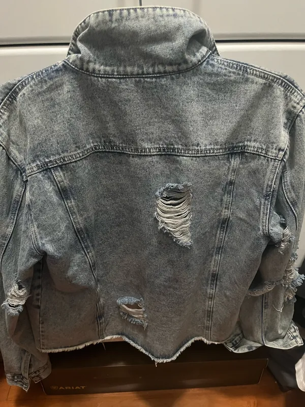 Cool Girl Distressed Denim Jacket Blue Size L - Image 2