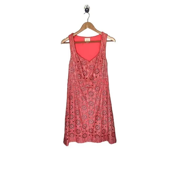 Anthropologie Maeve Coralshine Metallic Eyelet Floral A-Line Sleeveless Dress‎ - Image 2