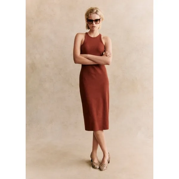 Sezane Erina Tank Midi Dress Size Small Brown Ribbed Quiet Luxury Classic - Image 14