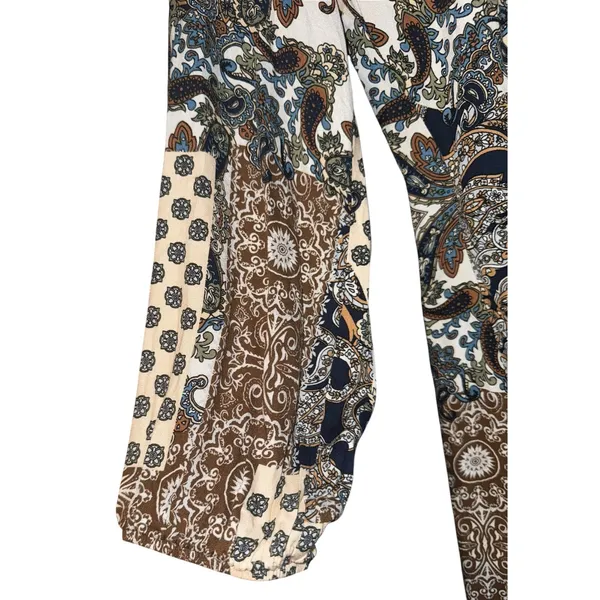 New Triple Seven Patchwork Paisley Dress Women's Small‎ Button Up Tie Waist Fall - Image 4