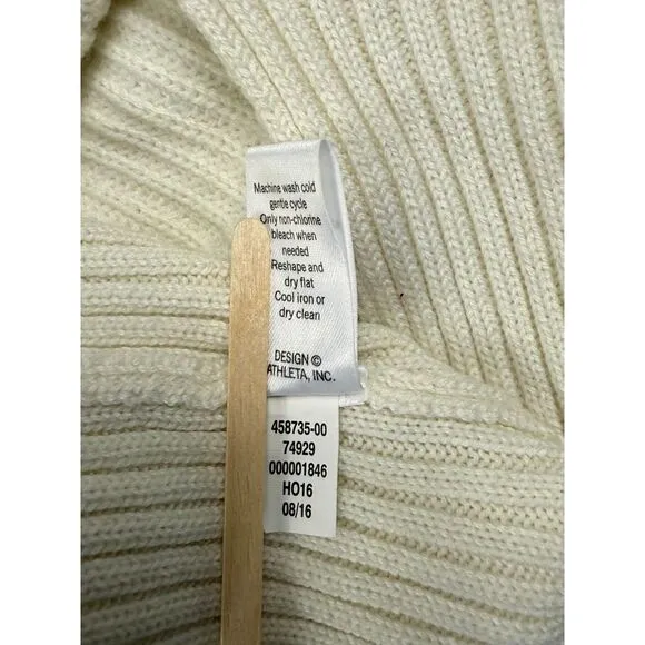 Athleta‎ Cream Ribbed Turtleneck Sweater Curved Hem Cozy Knit Medium M - Image 3
