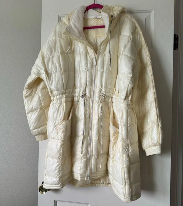 Free People Movement Patricia Packable Poncho Puffer Coat Drawstring White Large - Image 2