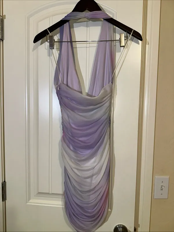 Zara Printed Draped Tulle Halter Mini Dress XS NWOT - Image 6