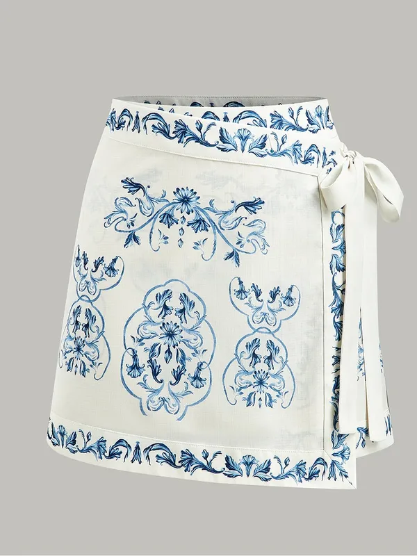 NWOT Commense wrap skirt floral bandana print tie waist mini bow luna ribbons - Image 6