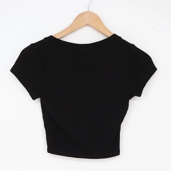 Bozzolo Crop Top Womens Small Black Ribbed V-Neck Excellent - Image 3