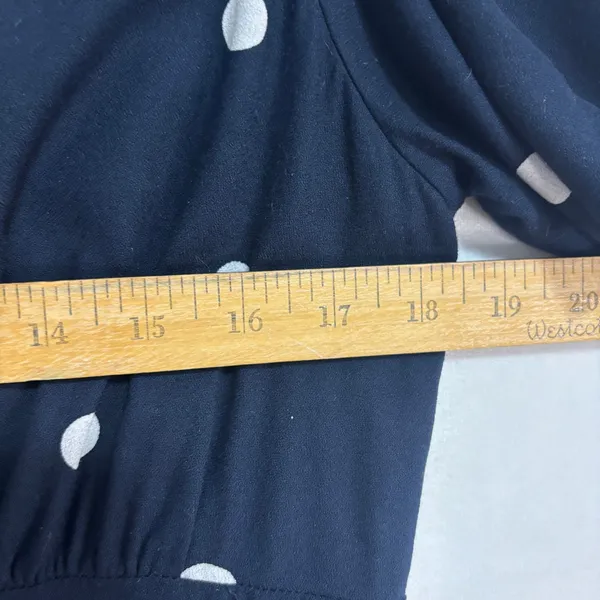 Old Navy Midi Dress Navy Polka Dot Button Front Smocked Modest Church Work Large - Image 6