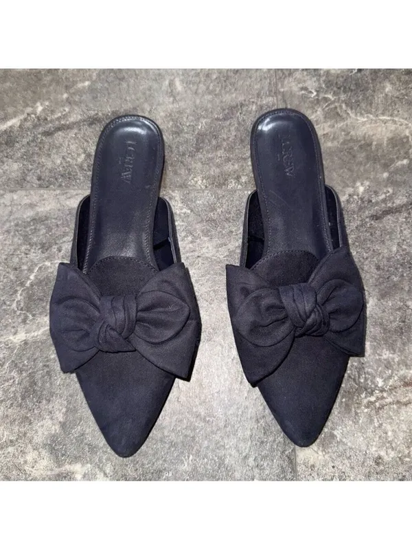 J. Crew Navy Blue Suedes Bow Mules Size 9 - Image 2