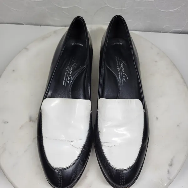 VTG Kenneth Cole Hudson Loafers 7 Black White Two Tone Leather Slip On Flats - Image 11
