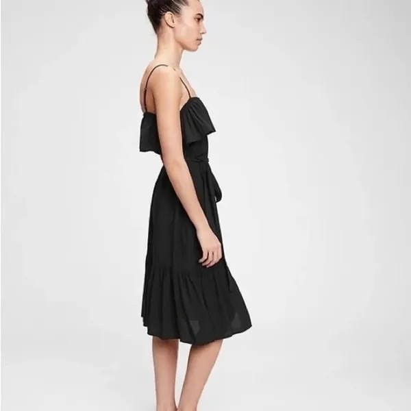 Gap Button Front Ruffle Cami True Black‎ Sleeveless Midi Dress No Belt - S NWT - Image 4