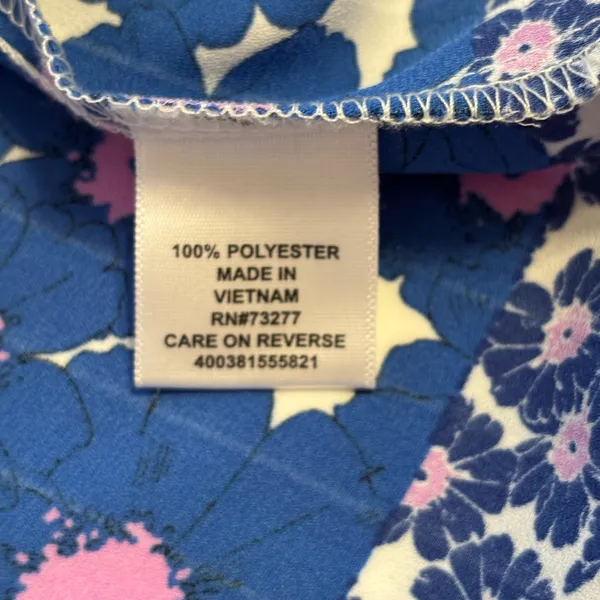 Elle Blue Floral Boho Blouse XL Tie Neck Long Sleeve - Image 3