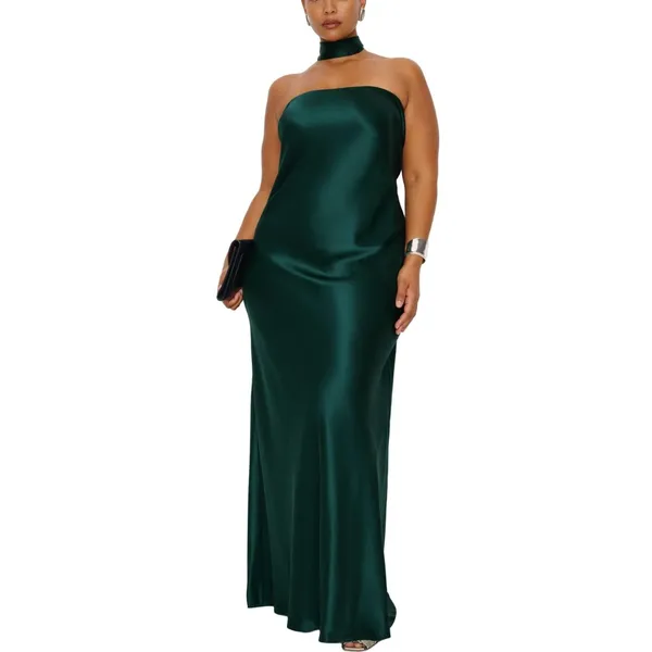 Reformation | NWT Oren 100% Silk Maxi Dress with Scarf in Forest Green | XL - Image 4