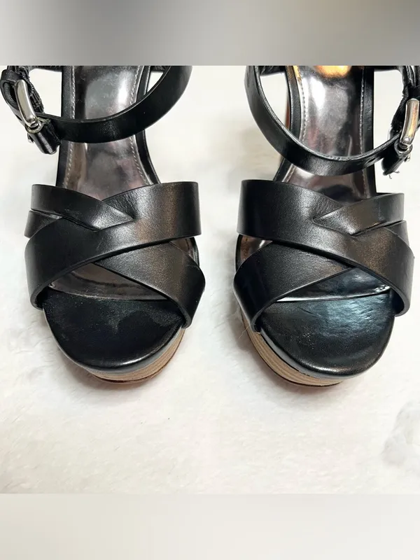 Coach Black Vegan Leather Crisscross Platform Stiletto Heel Dani Sandals Size 6 - Image 3