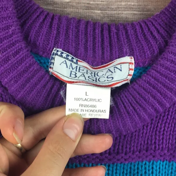 Vintage Blue & Purple Stripe Knit Pullover Preppy Sweater Color Block - Image 3