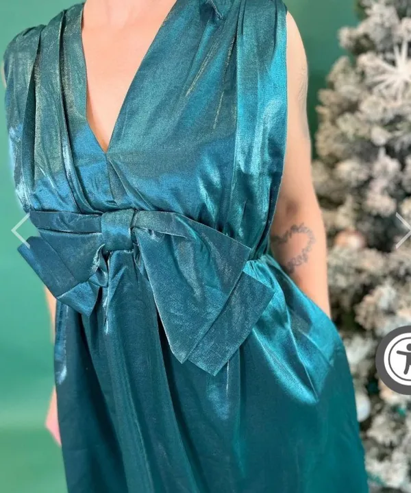 NWT Entro Bow Front Metallic Green Dress Sz M - Image 4