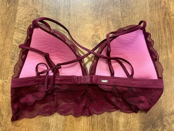 PINK Victoria’s Secret Pushup Bralette Bra Sz Medium Lace Trim Longline - Image 3