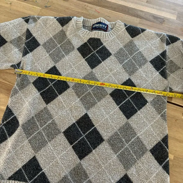 Vintage Liberty Beige & Black Argyle Sweater L - Image 3