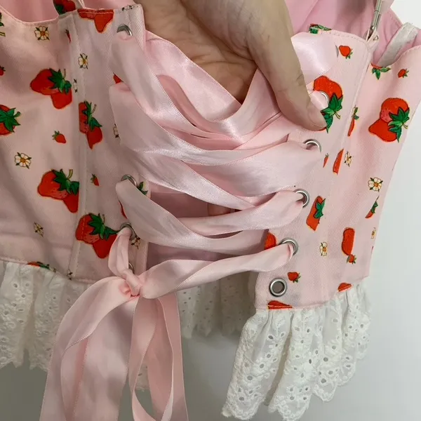 DollsKill Strawberry Shortcake Meadow Greeting Corset Top Strawberry Medium - Image 3