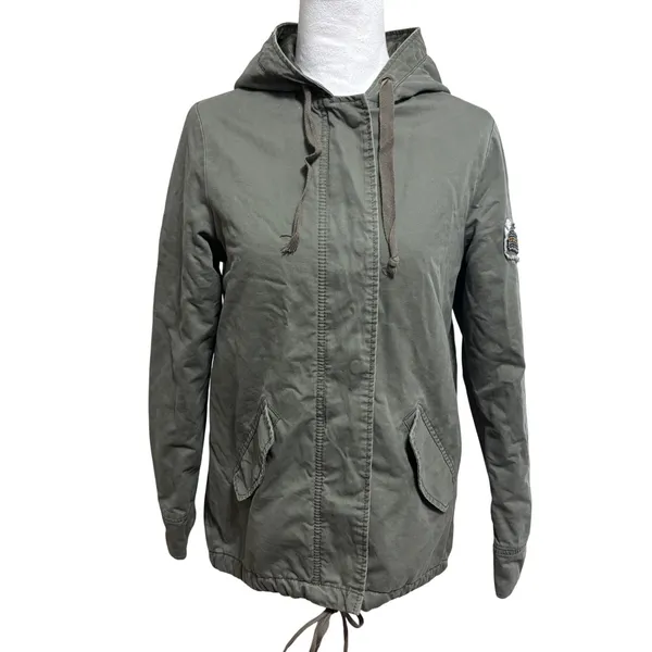 Aeropostale Utility Parka Jacket Olive Green Quilted Lined Hooded Anorak XS - Image 2