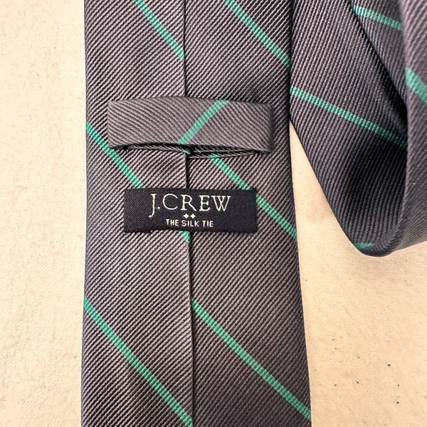 J Crew Silk Necktie Grey Green Tie Diagonal Stripe Preppy Career Wedding - Image 6
