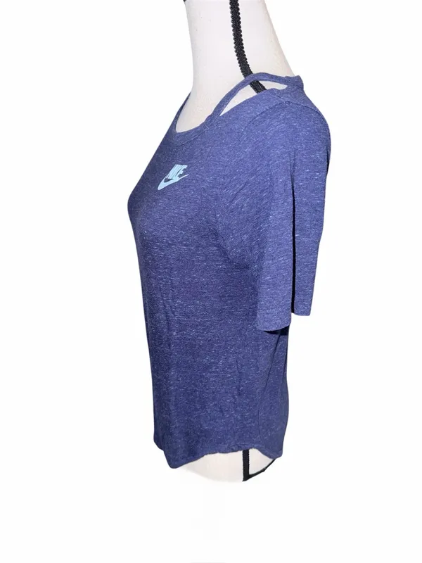 Nike Girls Cold Shoulder Blue Heather Athletic Workout Top Size Large - Image 3