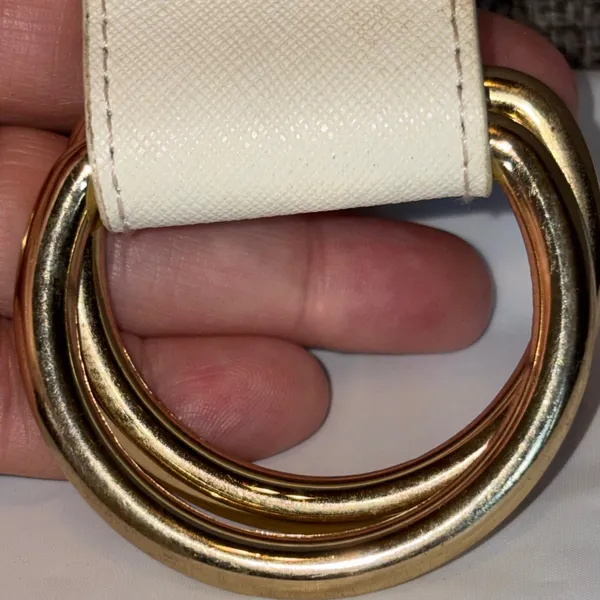 Michael Kors Woven Straw Belt Tan Orange White Leather Gold D-Ring Buckle 42" - Image 6