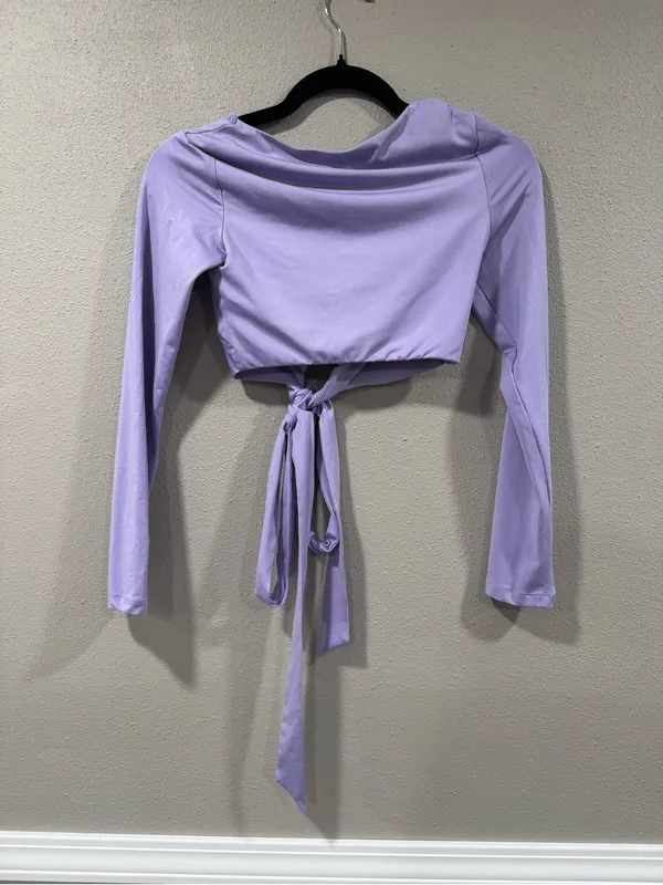 Princess Polly Lilac Tie-Front Long Sleeve Crop Top - Image 3
