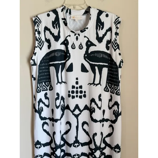 Sheridan French Callie Large Midi Dress Black White Peacock Print Resort Tribal - Image 6