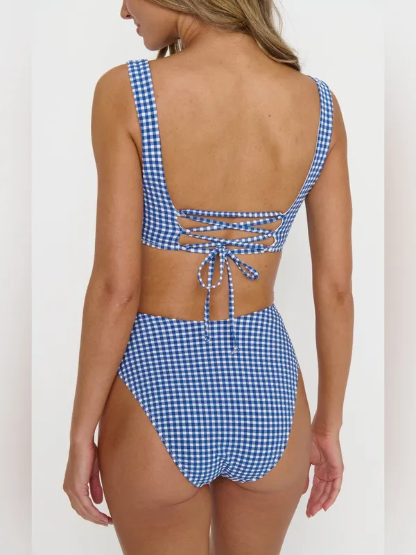 New Show Me Your Mumu Montauk Bottom size Large L gingham high waist swim bikini - Image 7