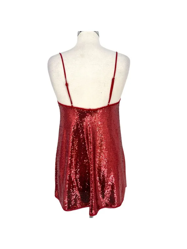 Free People Intimately Time To Shine Glam Red Sequin Mini Slip Dress Size Small - Image 7