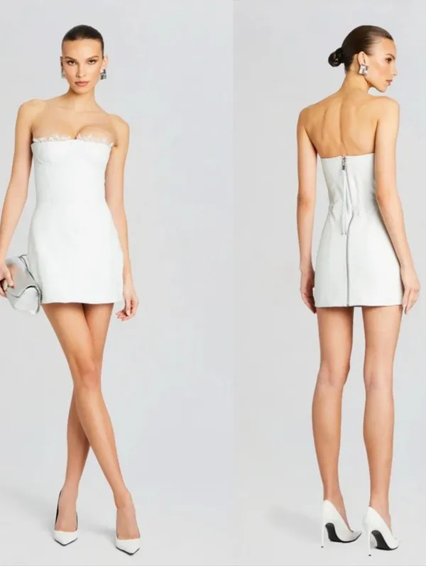 Retrofête Amberly Leather‎ Dress in Optic White Size M NWT Snakeskin Mini Lace - Image 16