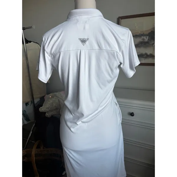 Columbia PFG Dress Womens Small White Polo‎ Short Sleeve Fishing Pockets - Image 5