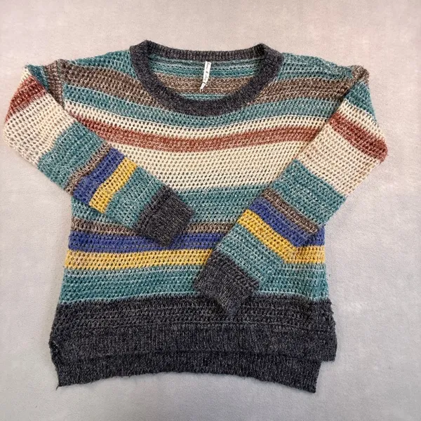 Willow & Clay Womens Striped Open Knit Mohair Blend Sweater Twee Whimsical Small - Image 2