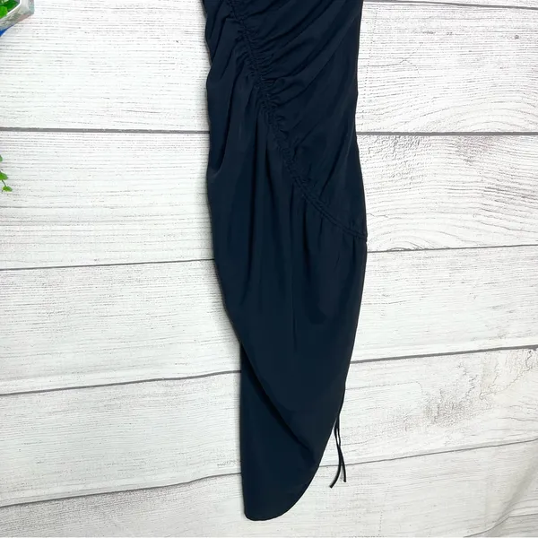 Abercrombie & Fitch Black Asymmetrical Bodycon Ruched Midi Dress Size XXS - Image 4