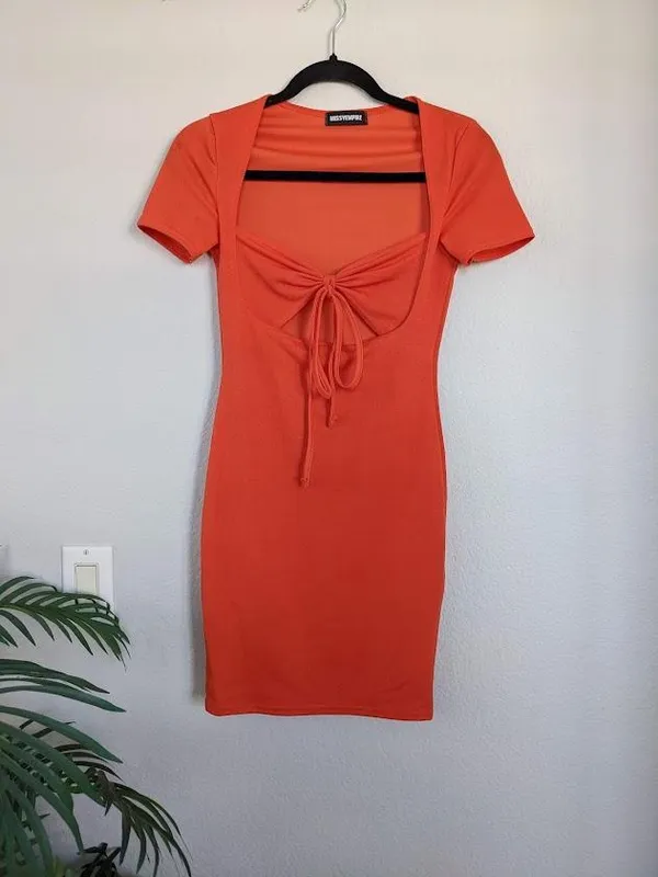 Missy Empire Chest Cutout Bodycon Mini Dress, Small, Orange - Image 3