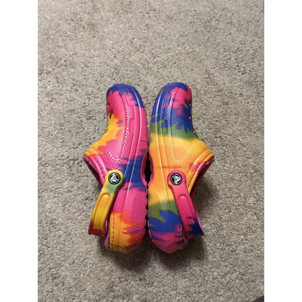 Crocs Classic Lined Tie‎ Dye Clog Shoes Mens 5 Womens 7 Pink Blue Yellow - Image 5