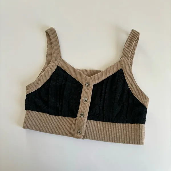 POL Boutique Black Lace Tan Button Front Crop Top Size Medium NWT - Image 8