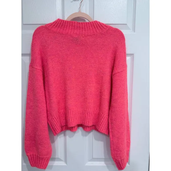 American Eagle Neon Pink Mock Neck Cropped Sweater XS Marl Knit Pullover - Image 3